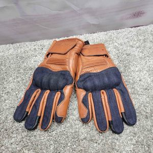 Indie Ridge Motorcycle Leather Gloves- Denim/ Camel- Unisex Sz M